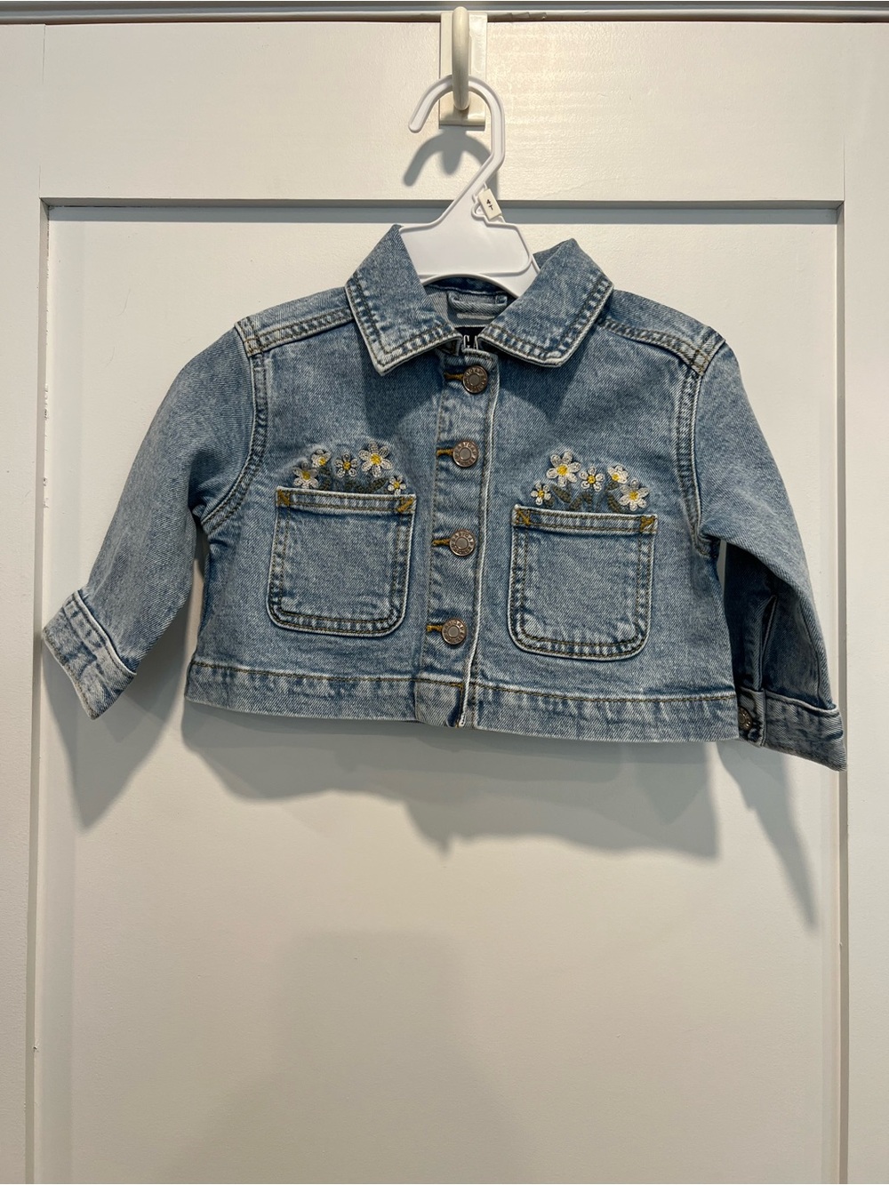 GAP Light Blue Infant Denim Jacket with Daisy Pocket Embroidery